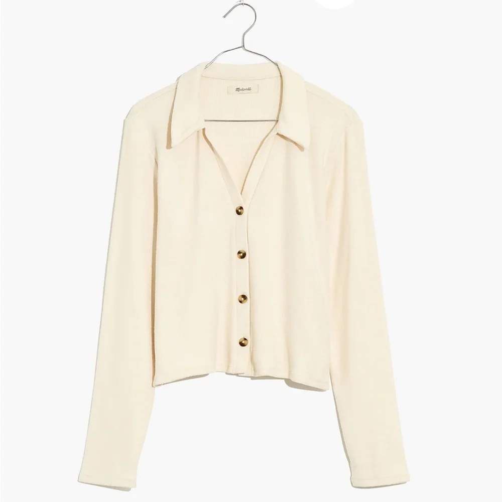 Madewell Brushed Ribbed Polo Crop Cardigan - Picture 1 of 7